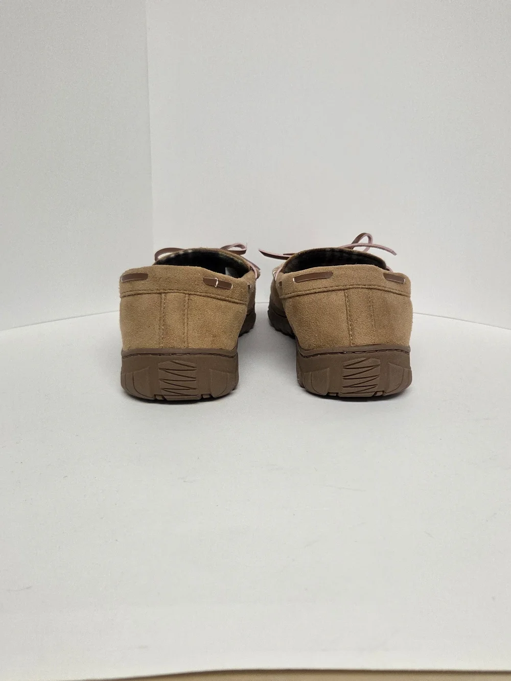 Men's Suede-Look Slip-On Moccasins in Tan with Plaid Lining. Size 10 #0252
